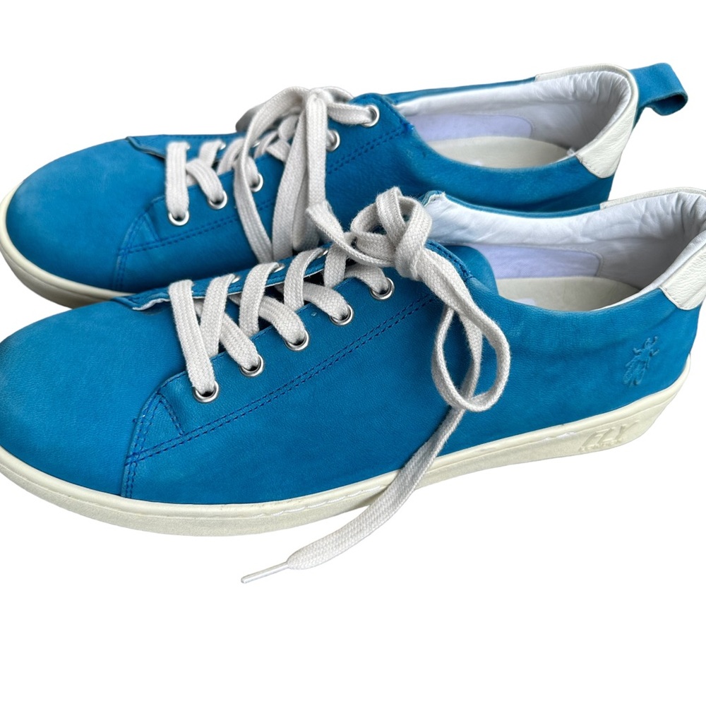 Fly London Blue Leather Low-Top Sneakers with White Accents